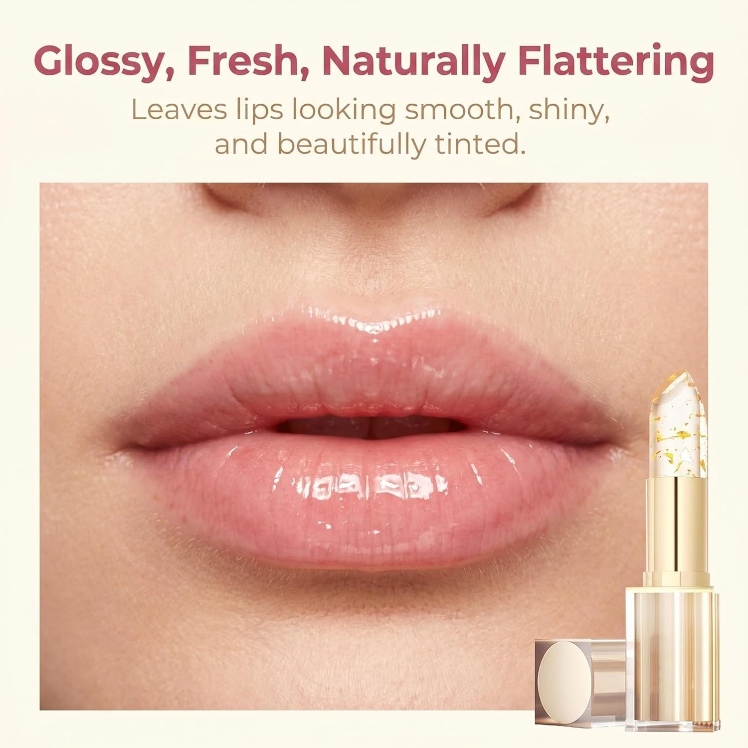 MVC lipstick applied on lips showing personalized rosy tint benefit