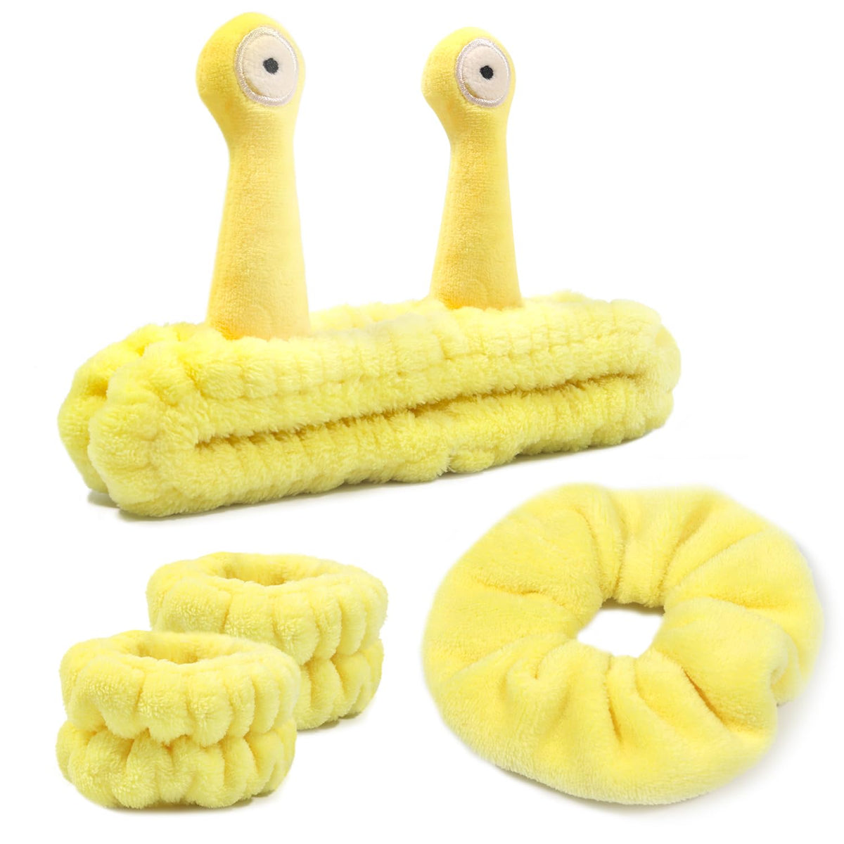my novel things front packaging showing yellow snail headband and wristbands, convenient gift