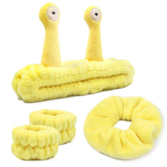 my novel things front packaging showing yellow snail headband and wristbands, convenient gift