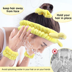 my novel things headband in use during face washing, keeps hairline dry and neat