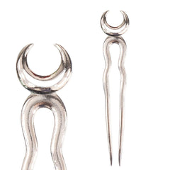 MYAROMA FINDINGS crescent moon pin front view showing antique silver finish and secure hold