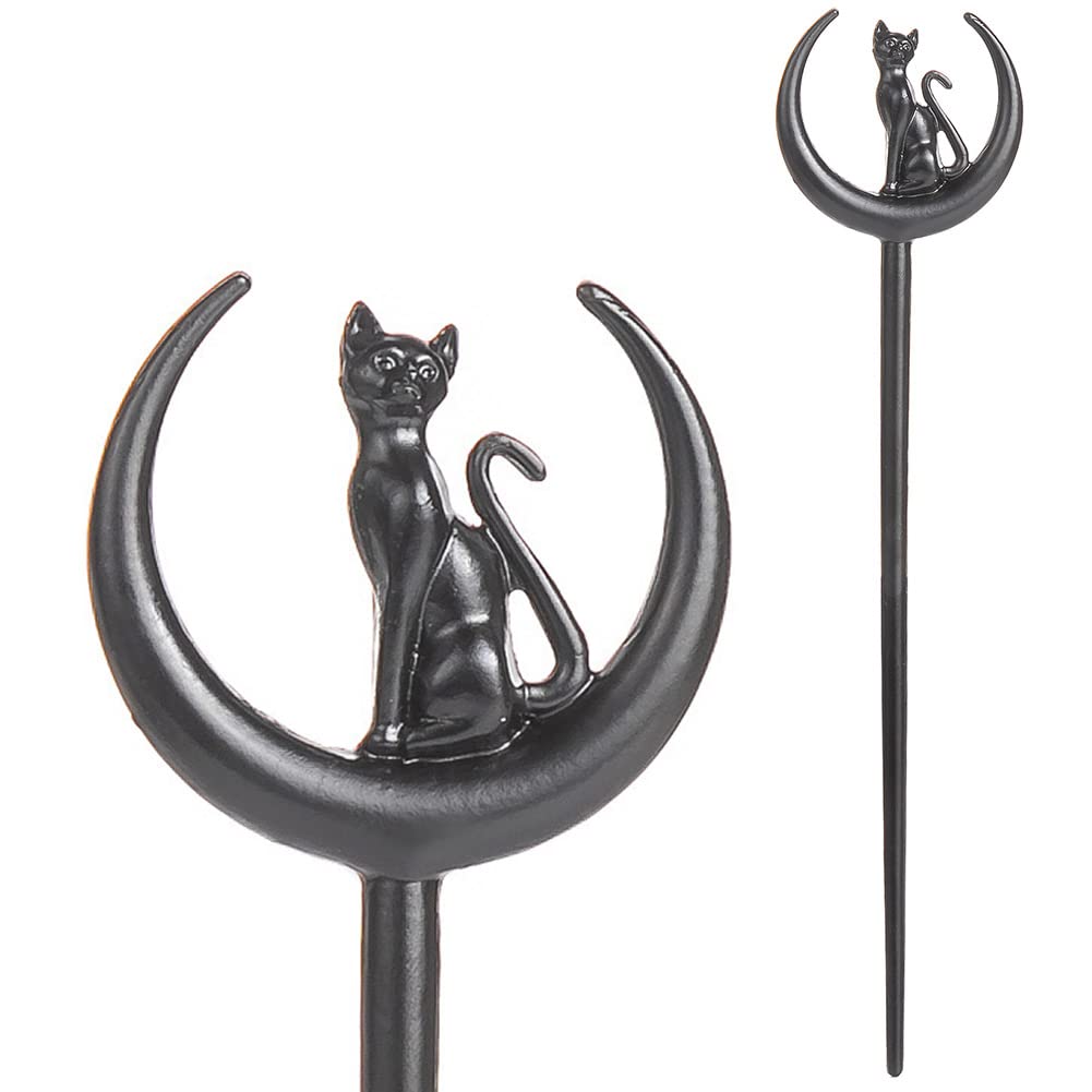 MYAROMA FINDINGS front view showing cat moon hair sticks adding gothic style