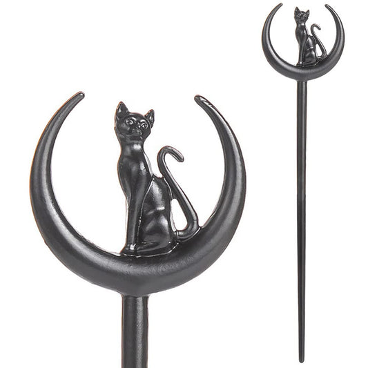 MYAROMA FINDINGS front view showing cat moon hair sticks adding gothic style