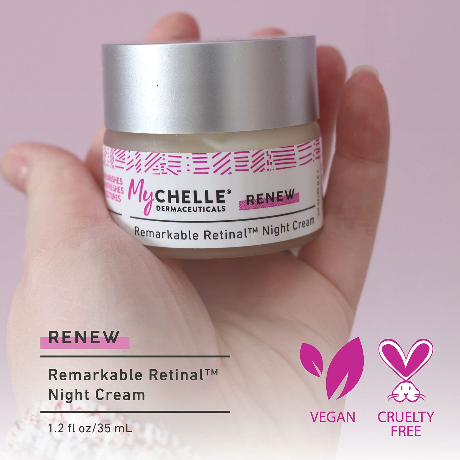 MyChelle cream texture close-up illustrating rich hydration benefit