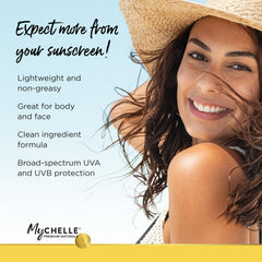 MyCHELLE Sun Shield Stick applied to cheek demonstrating even coverage and natural finish