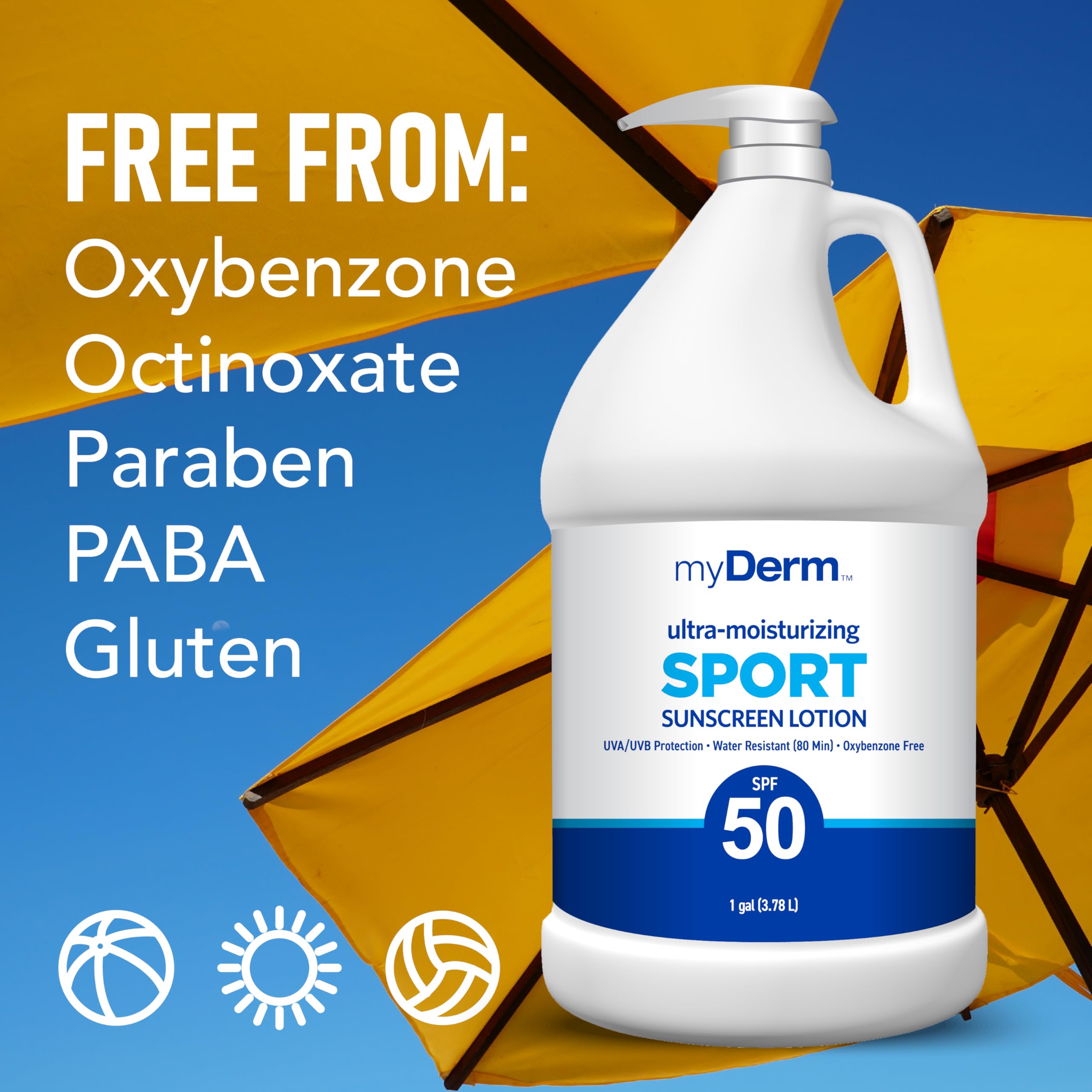 MyDerm gallon held by hand showing scale and value benefit