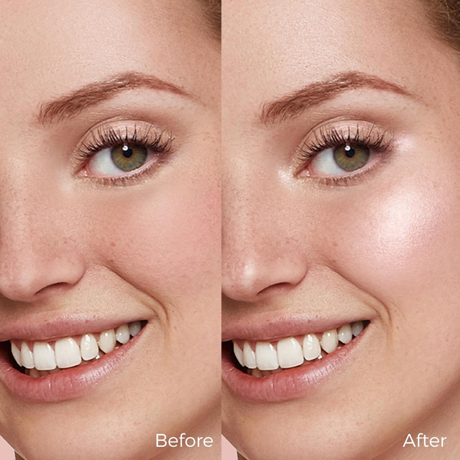 MYMERRY highlighter applied on cheek showing luminous, natural-reflecting cheekbones