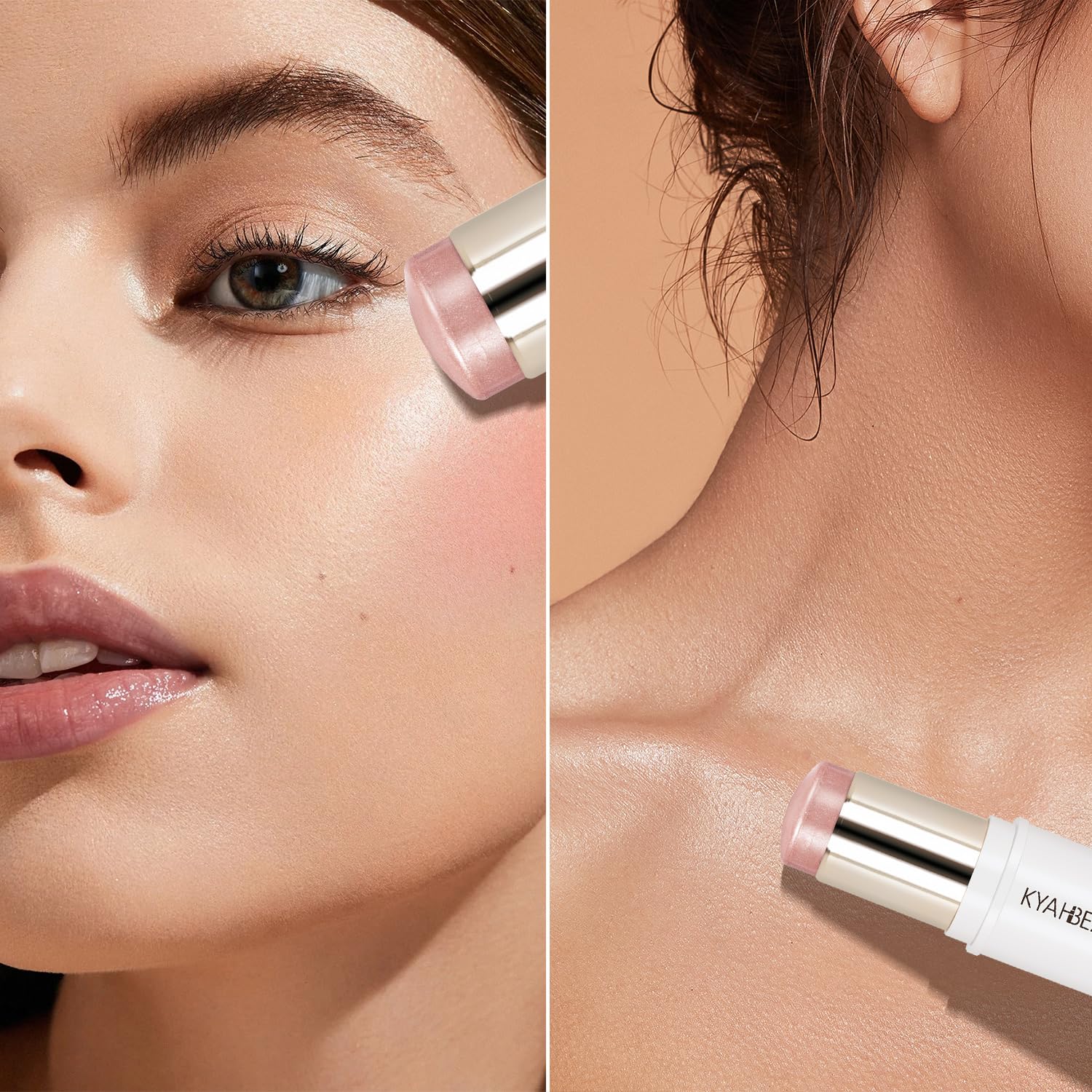 MYMERRY highlighter on collarbone in lifestyle shot creating radiant evening sheen