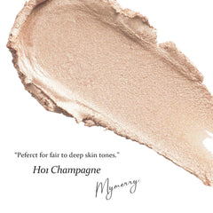 MYMERRY highlighter applied on cheek showing dewy glow that enhances features