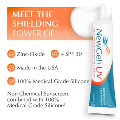 MyNewGel tube cap detail highlighting easy, controlled dispensing benefit