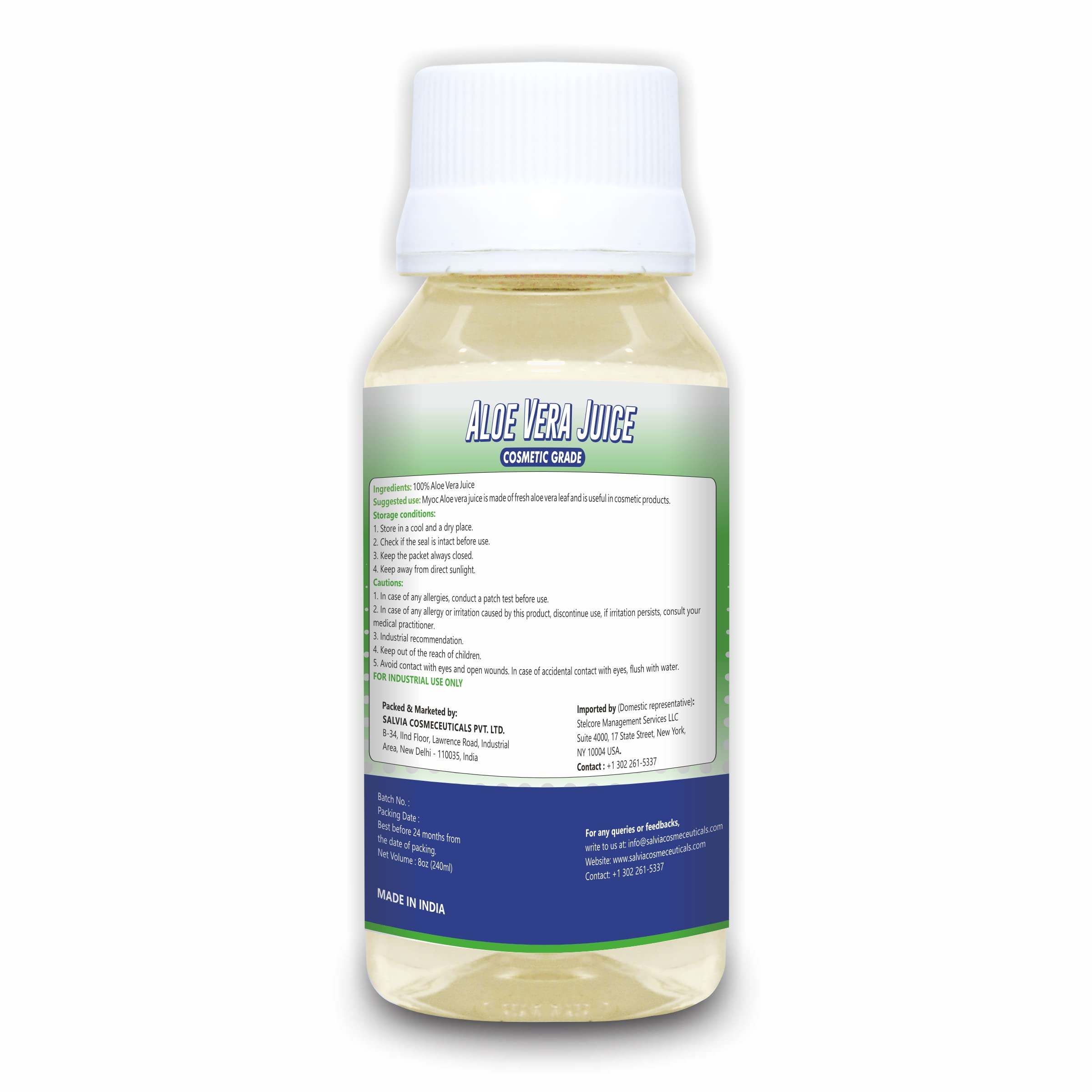 MYOC aloe juice pouring from open cap for easy formulation control
