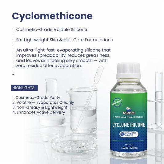 MYOC cyclomethicone bottle cap detail emphasizing secure seal and safe storage