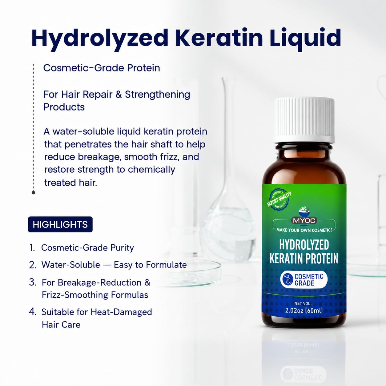MYOC dropper dispensing keratin liquid demonstrating precise dosing benefit