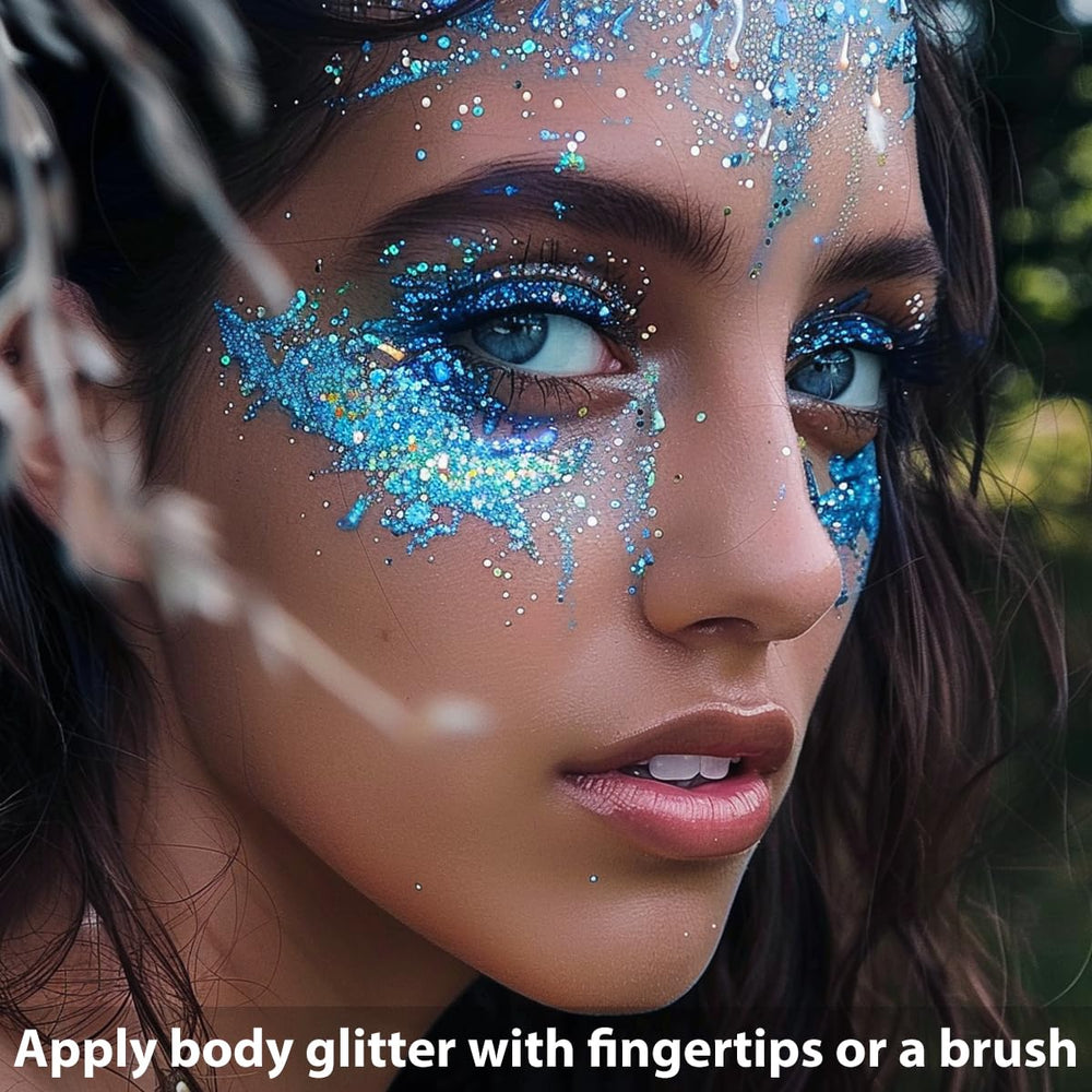 Mysense glitter applied on cheekbone demonstrating fast application and shine