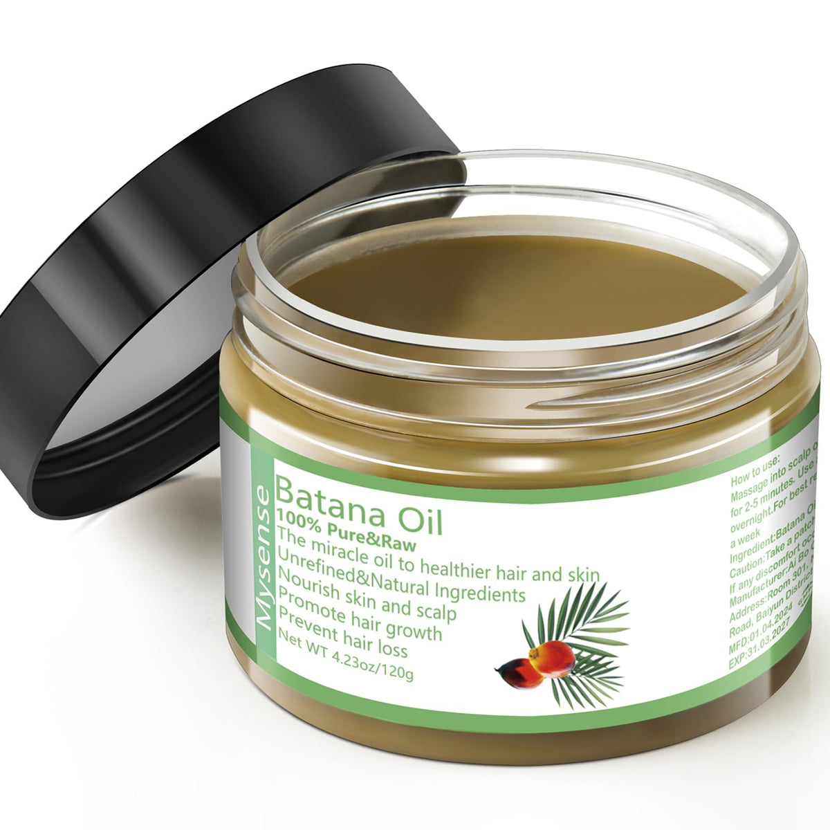 Mysense bottle front view showing label and pure batana oil benefits