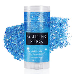 Mysense blue glitter stick front packaging showing twist-up tube and label benefit easy application