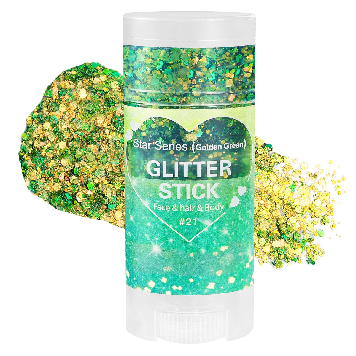 mysense glitter stick front packaging showing chameleon green gold finish and portable design