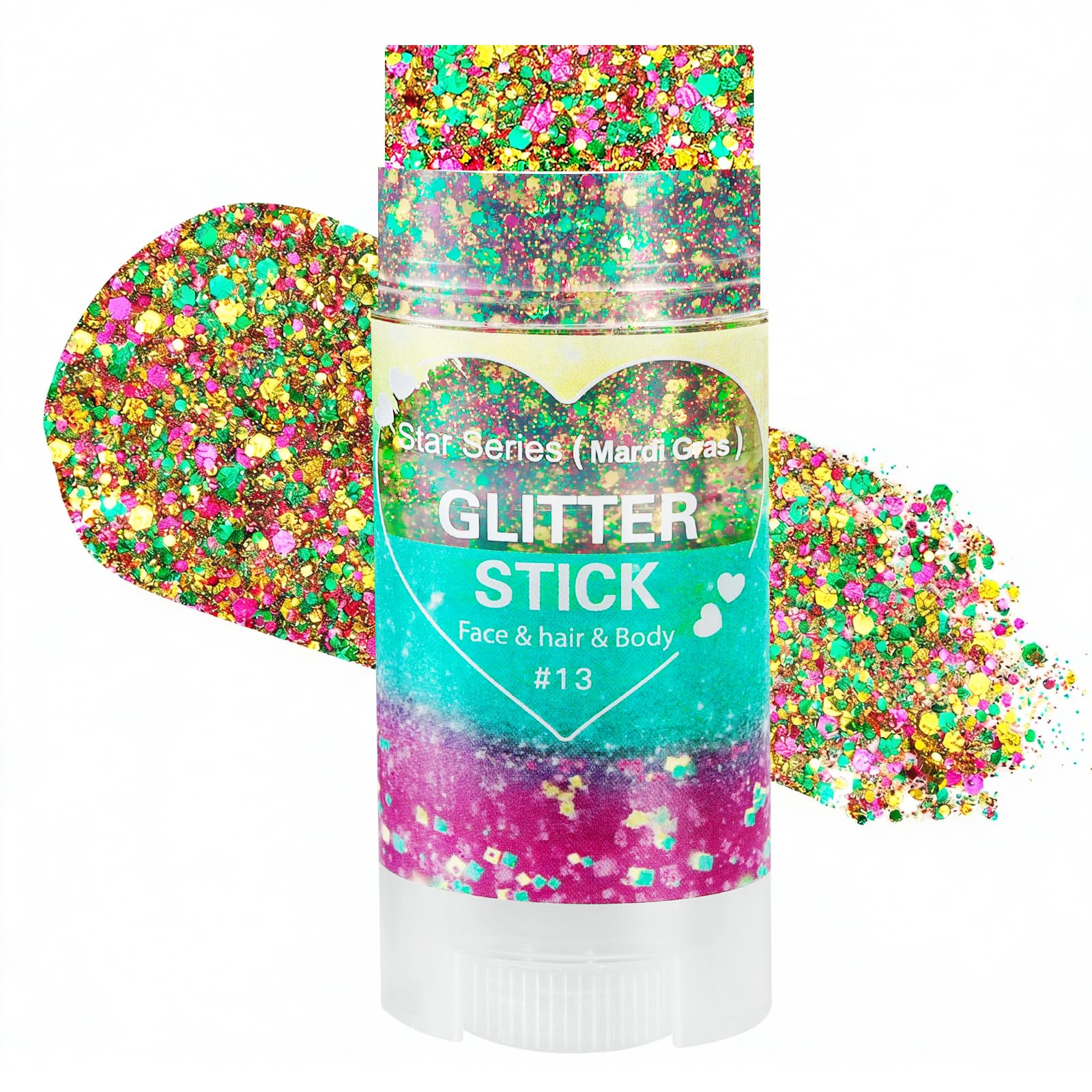 Mysense glitter stick front packaging showing colors and twist-up applicator for easy use
