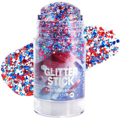 Mysense glitter stick front packaging showing patriotic colors and portability benefit