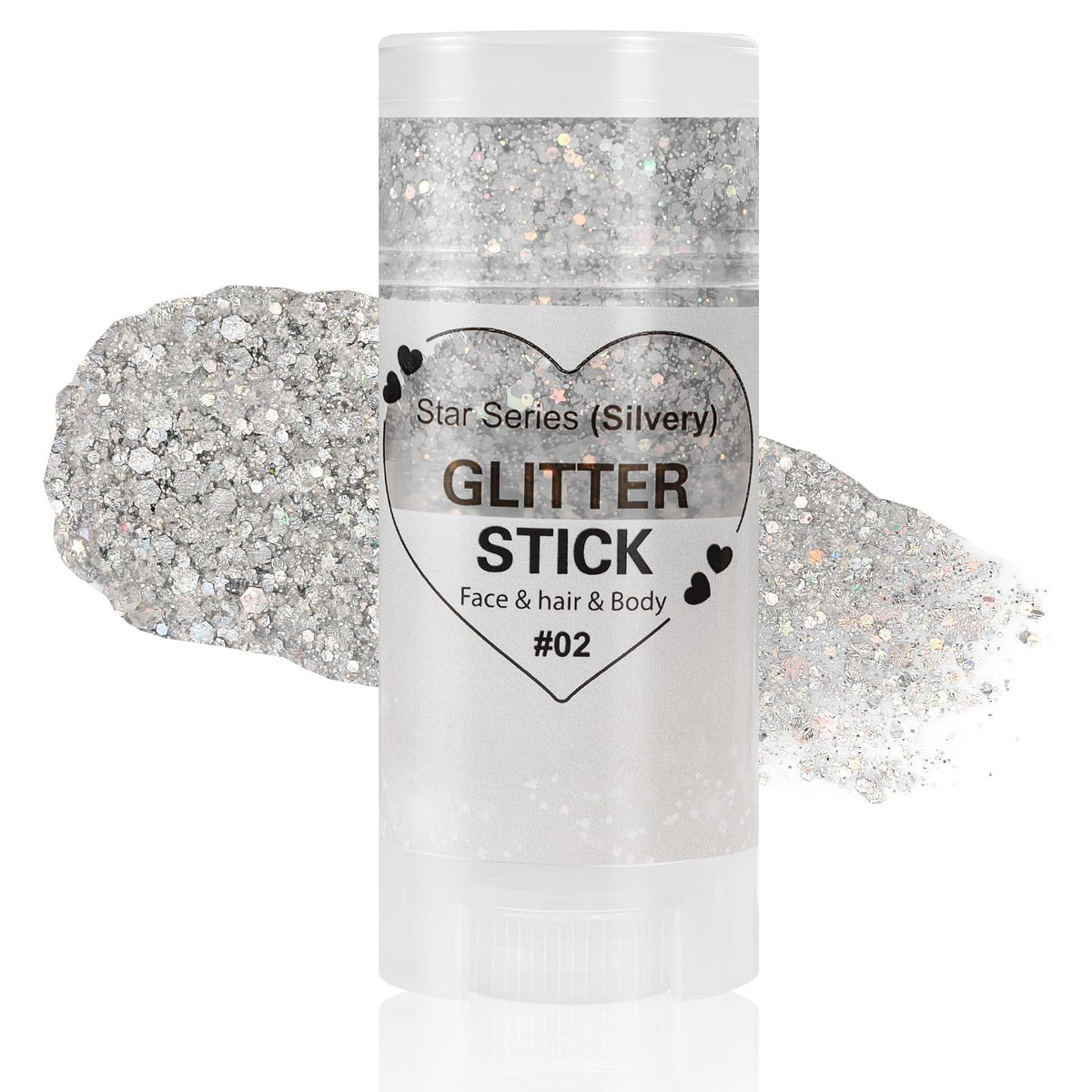 Mysense front packaging showing silver glitter stick and benefits of easy application