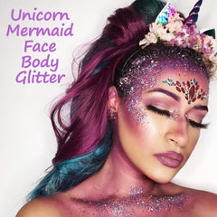 Mysense applying purple glitter to cheekbone for instant festival-ready highlight