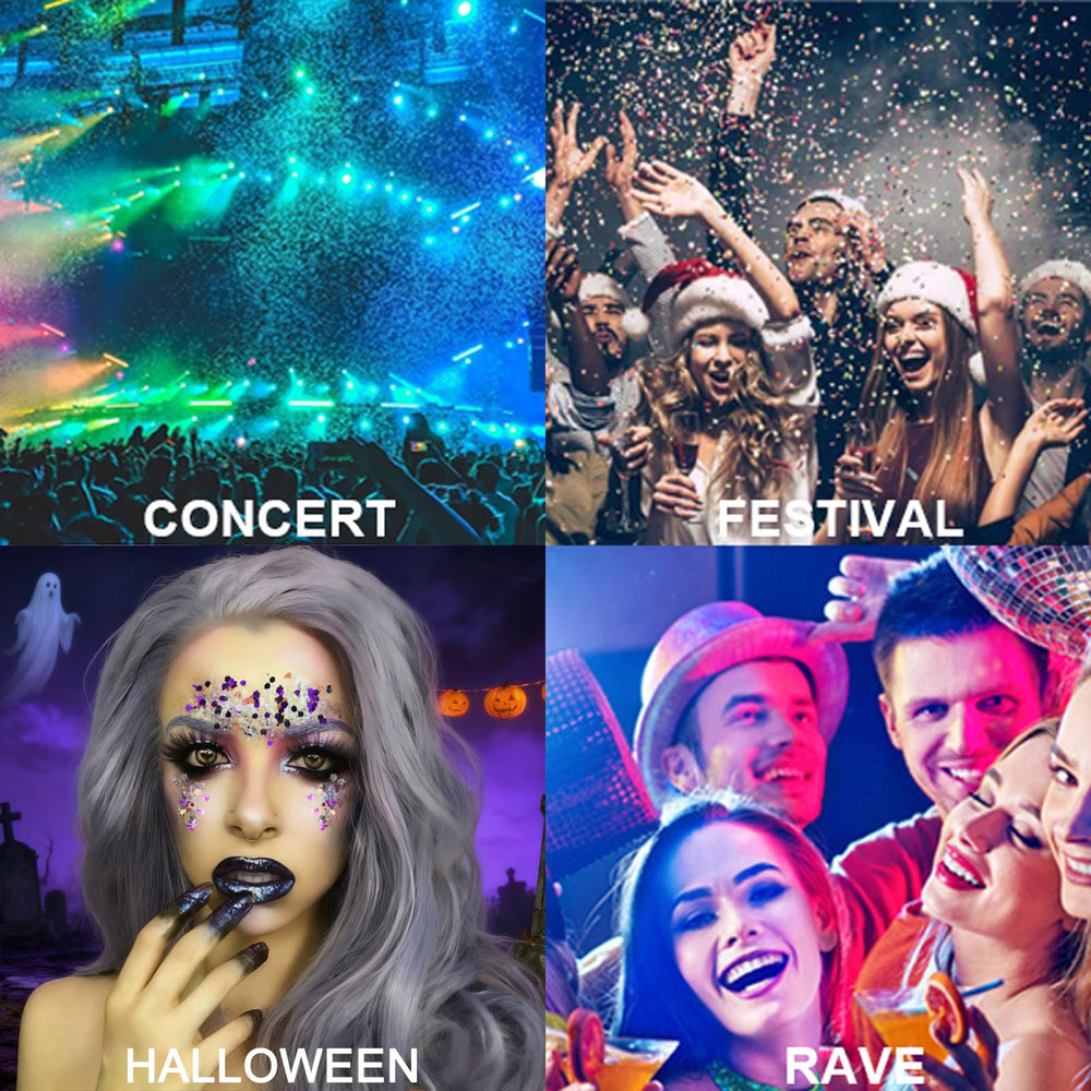 Mysense glitter stick worn at a festival illustrating vibrant color shift and party-ready look