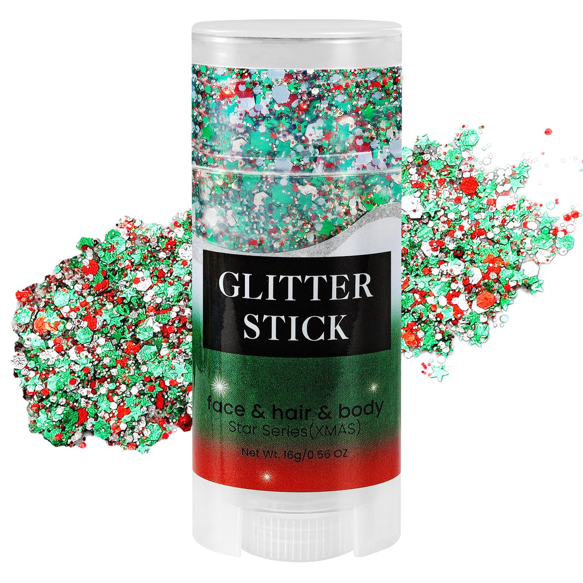 Mysense front packaging showing glitter stick and holiday colors, easy grab-and-go
