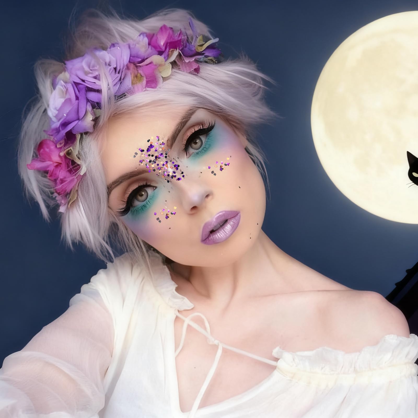 Mysense glitter stick used in hair roots showing adhesion and long-lasting festival hold