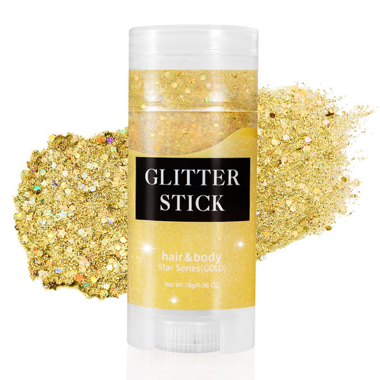 Mysense gold glitter stick front packaging showing product and shade benefits