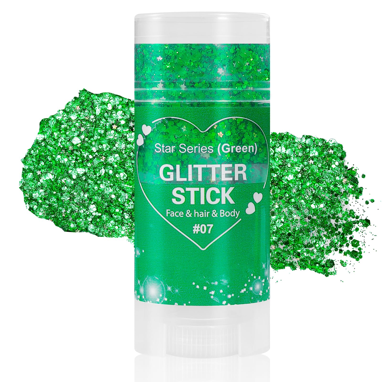 Mysense green glitter stick front packaging showing product and shade