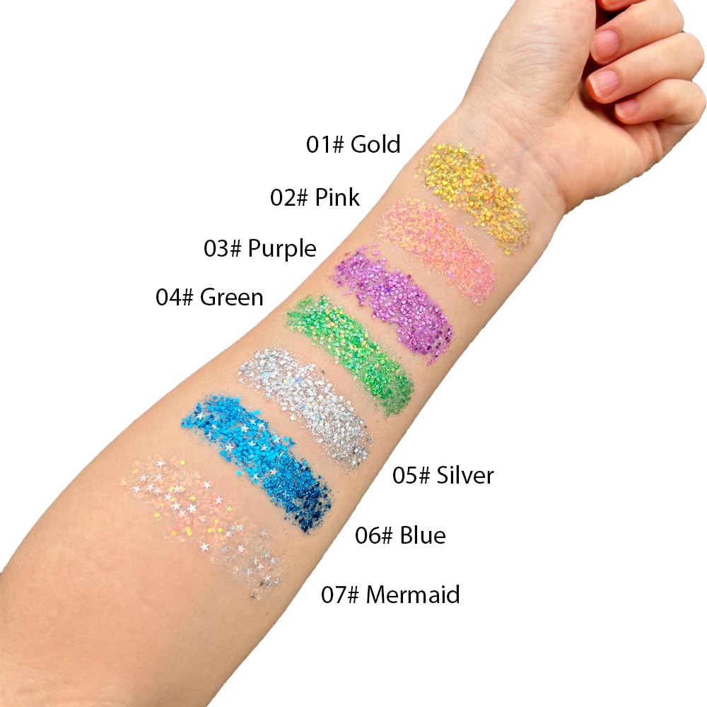 Mysense glitter along hair parting demonstrating how it adds eye-catching festival roots