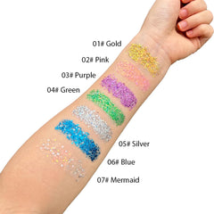 Mysense glitter along hair parting demonstrating how it adds eye-catching festival roots