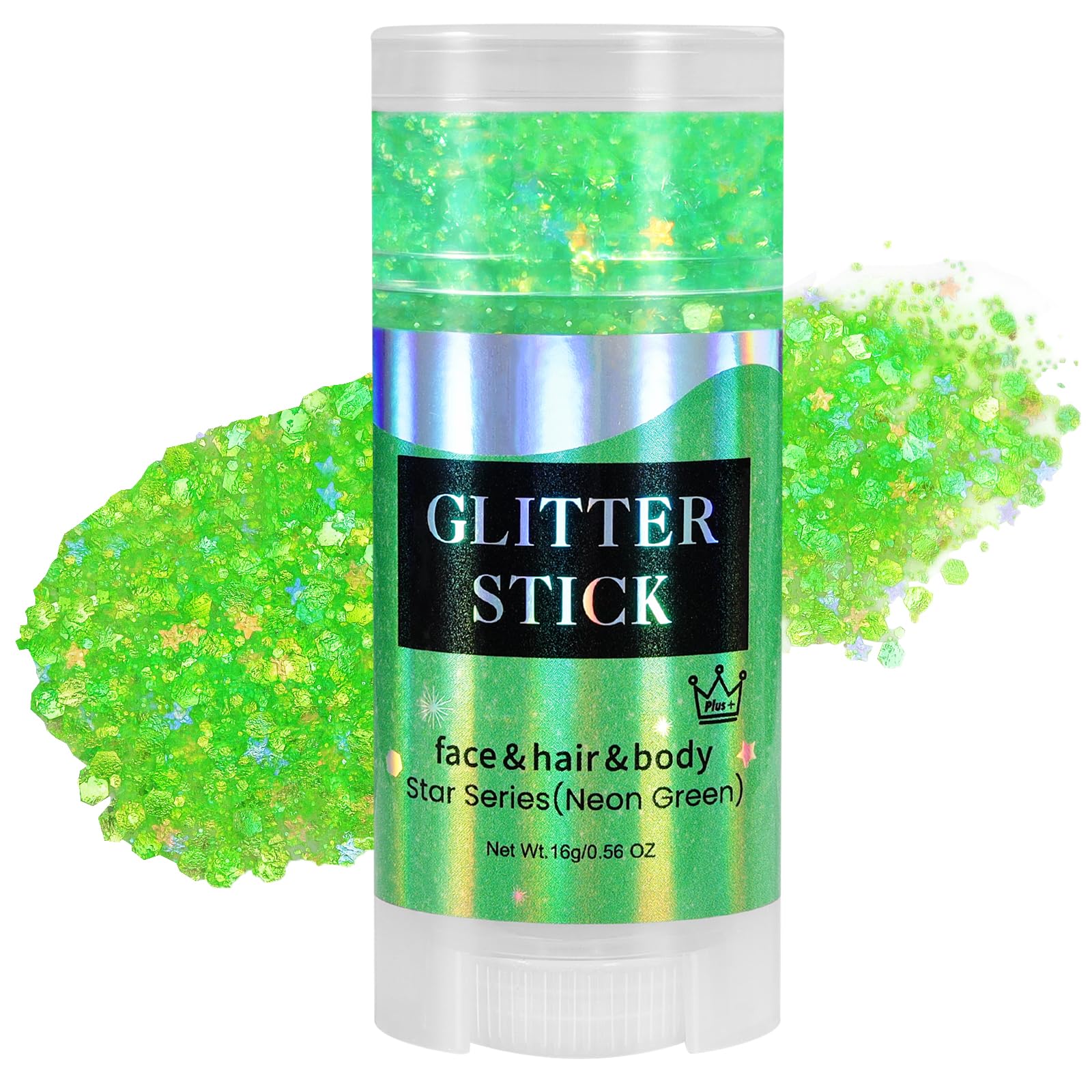 Mysense front packaging showing neon green glitter stick benefits