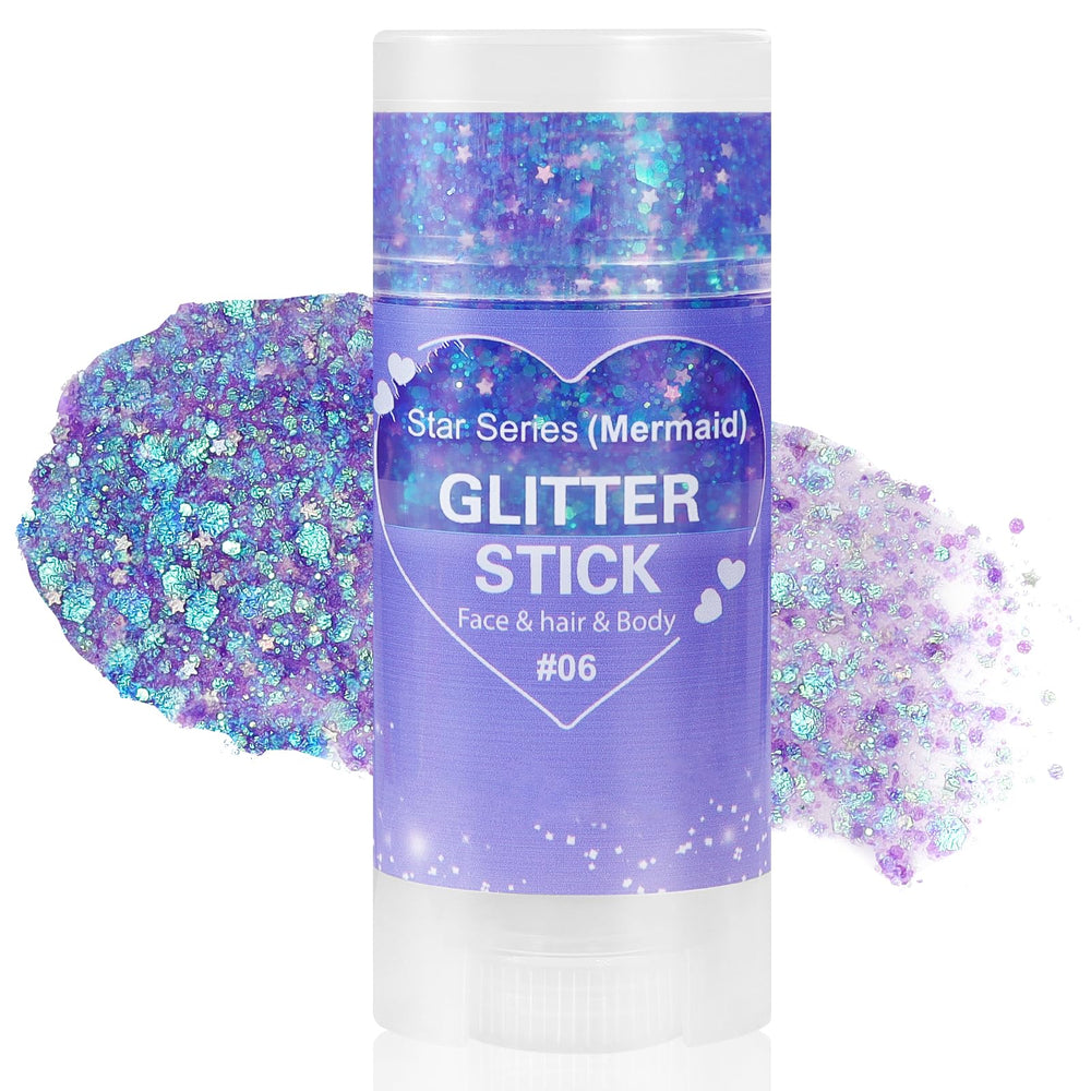 Mysense purple glitter stick front view showing twist-up applicator and bold color