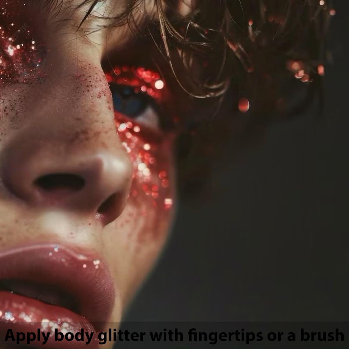 Mysense red glitter stick applied on cheek for patriotic makeup boost