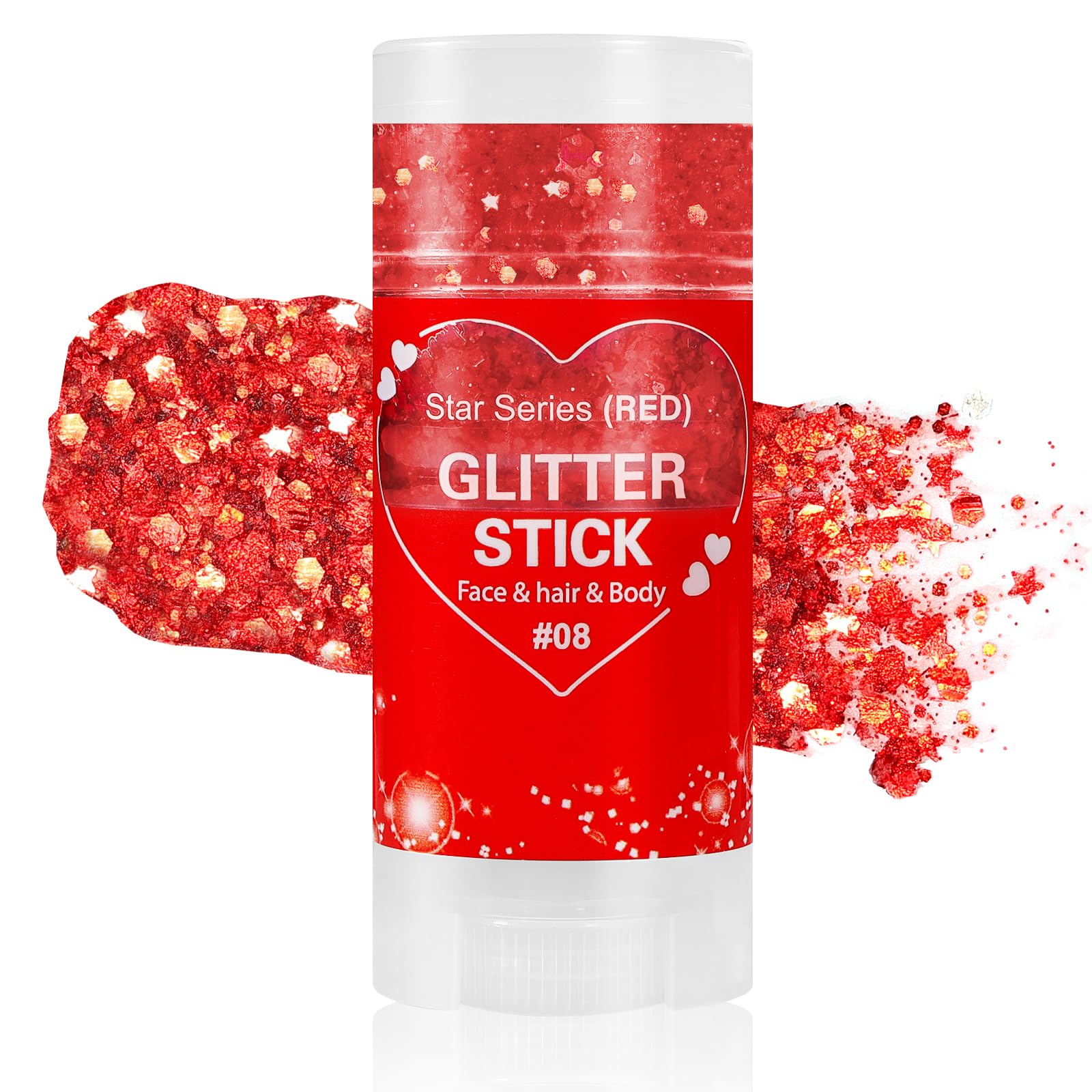 Mysense red glitter stick front packaging showing bold red sparkle