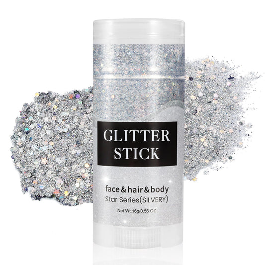 Mysense silver glitter stick front view showing compact applicator and cap for easy portability