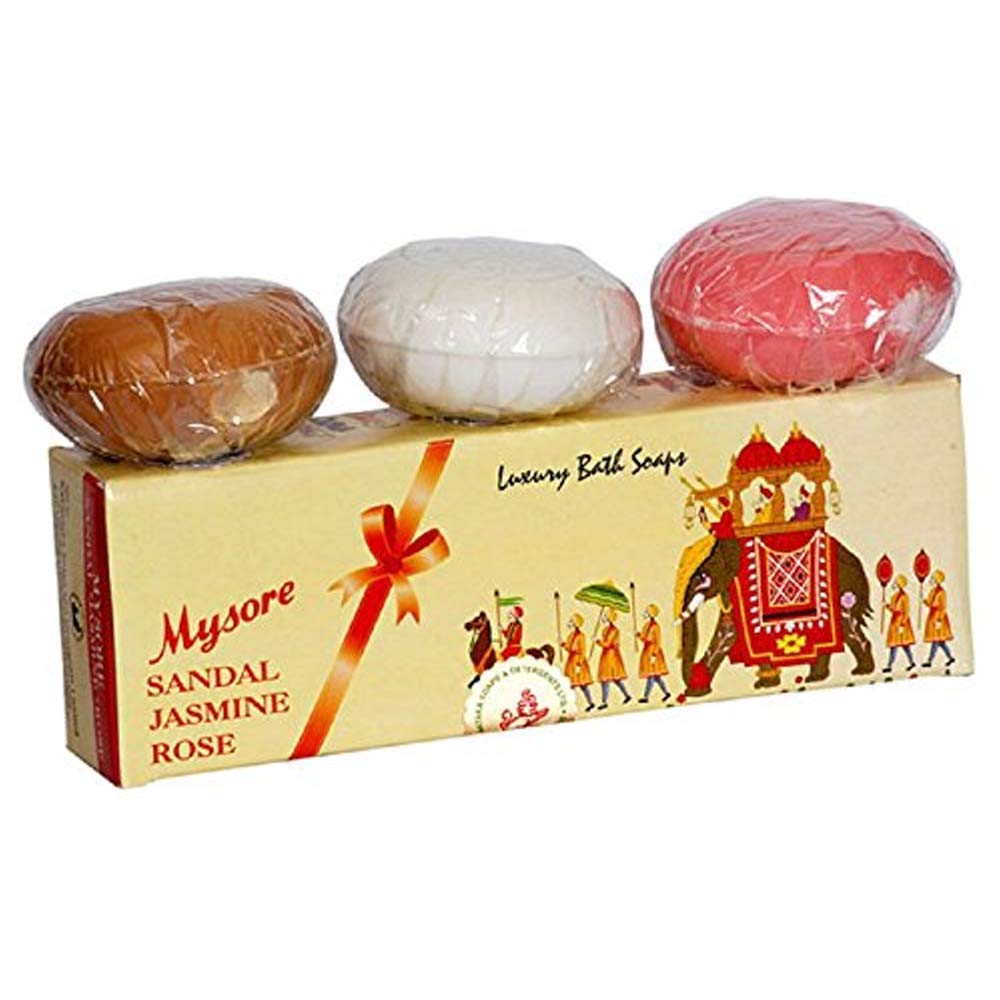 Mysore Sandal bars arranged in a bathroom setting offering an elegant gifting vibe