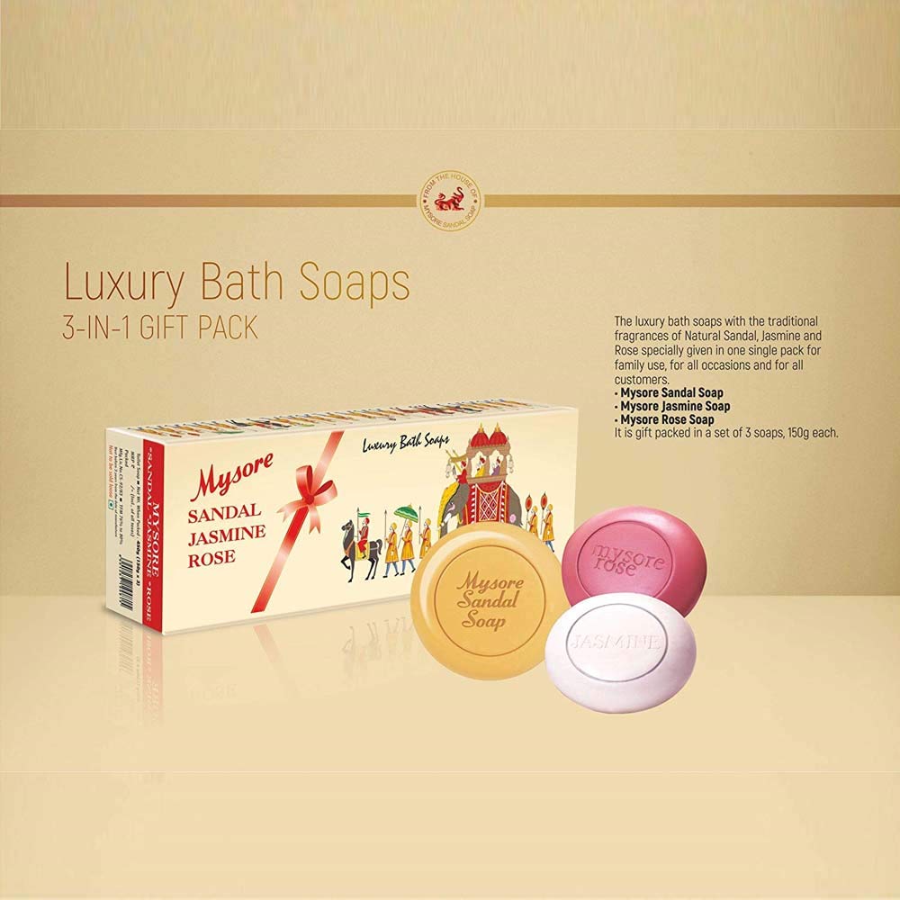 Mysore Sandal rose bar beside a ruler showing 5.3 oz size for travel convenience