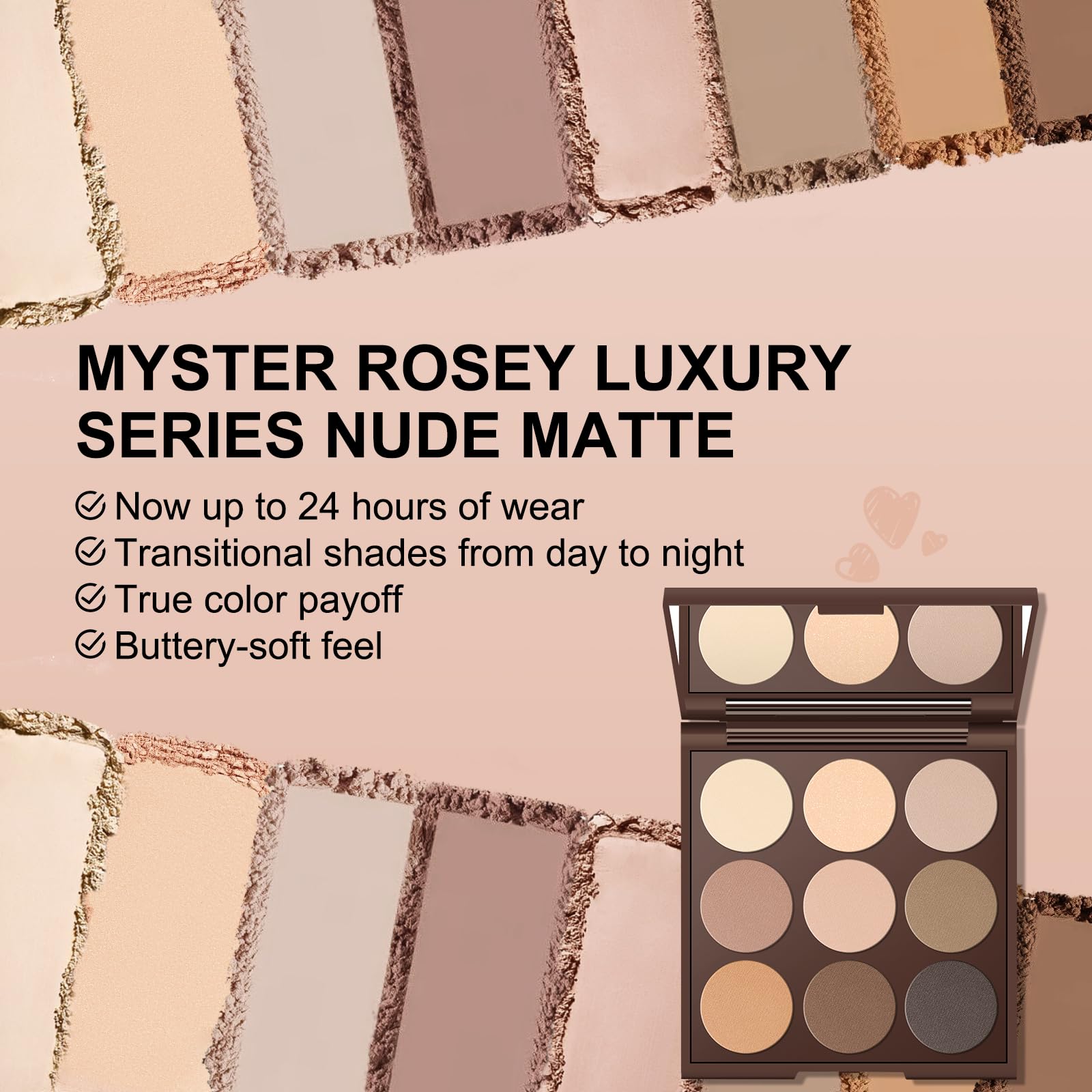 MYSTER ROSEY applied on eyelid during makeup routine demonstrating crease-resistant hold