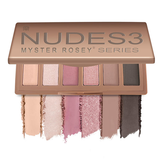 MYSTER ROSEY front packaging showing six shades and compact portability benefit