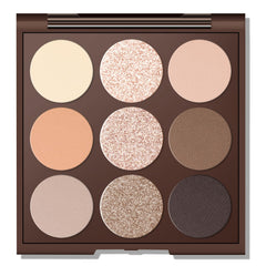 MYSTER ROSEY front packaging showing nine matte nude shades and mirror for easy travel