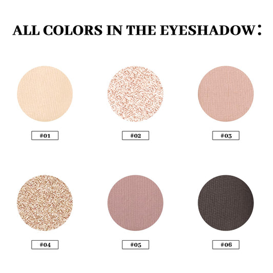 MYSTER ROSEY open palette displaying six nude matte shades for versatile looks