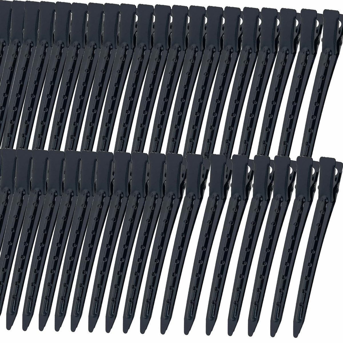 Mythos black duck-bill clips front view showing professional set and durable build