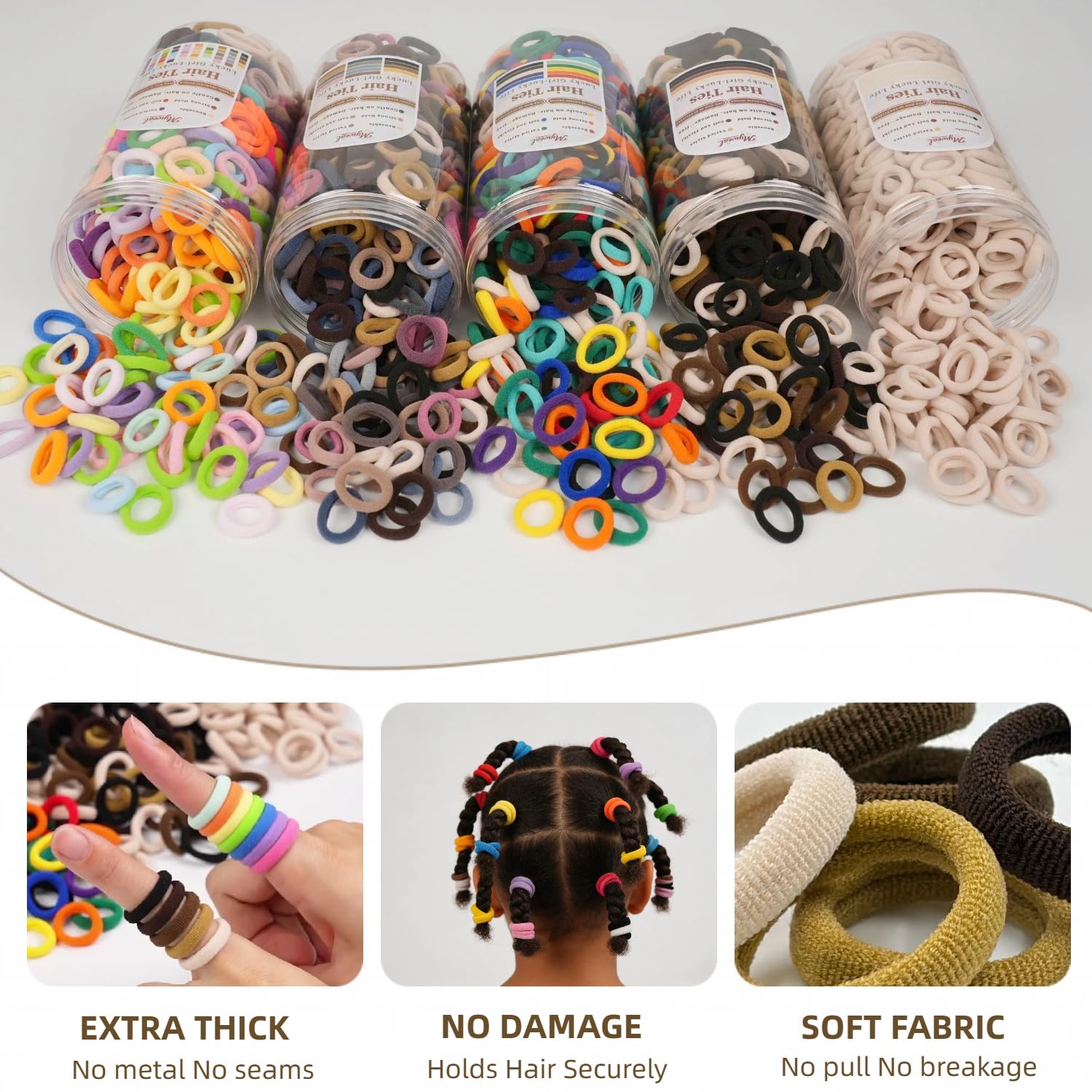 Myweal hair ties used to style a doll, great for play and practice