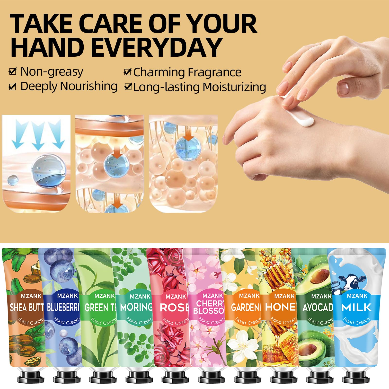 Applying MZANK hand cream to hands for quick-absorbing comfort