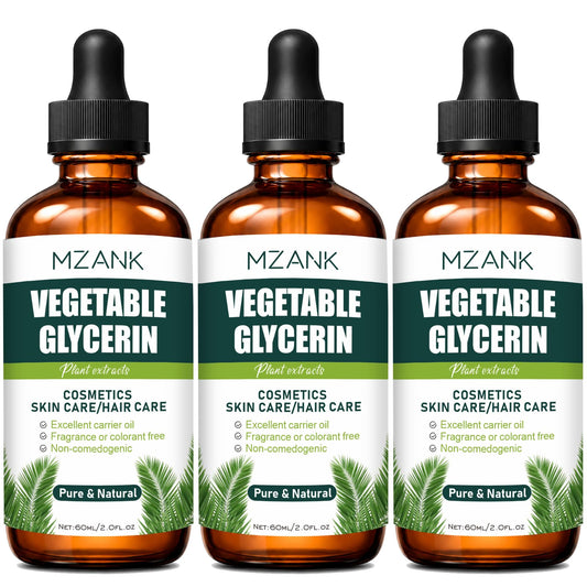 MZANK front bottles showing three-pack and clear pure glycerine benefit hydration