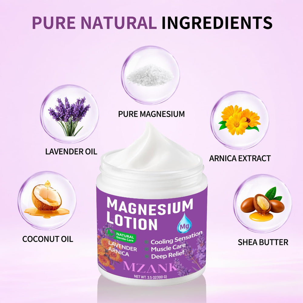 MZANK ingredients display with lavender and arnica for soothing benefits