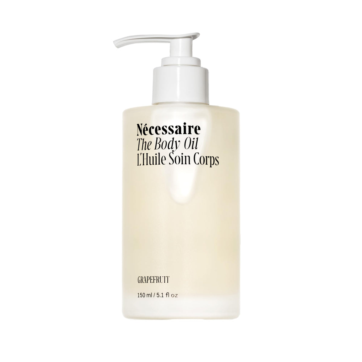Nécessaire The Body Oil front bottle showing sleek packaging and product benefit