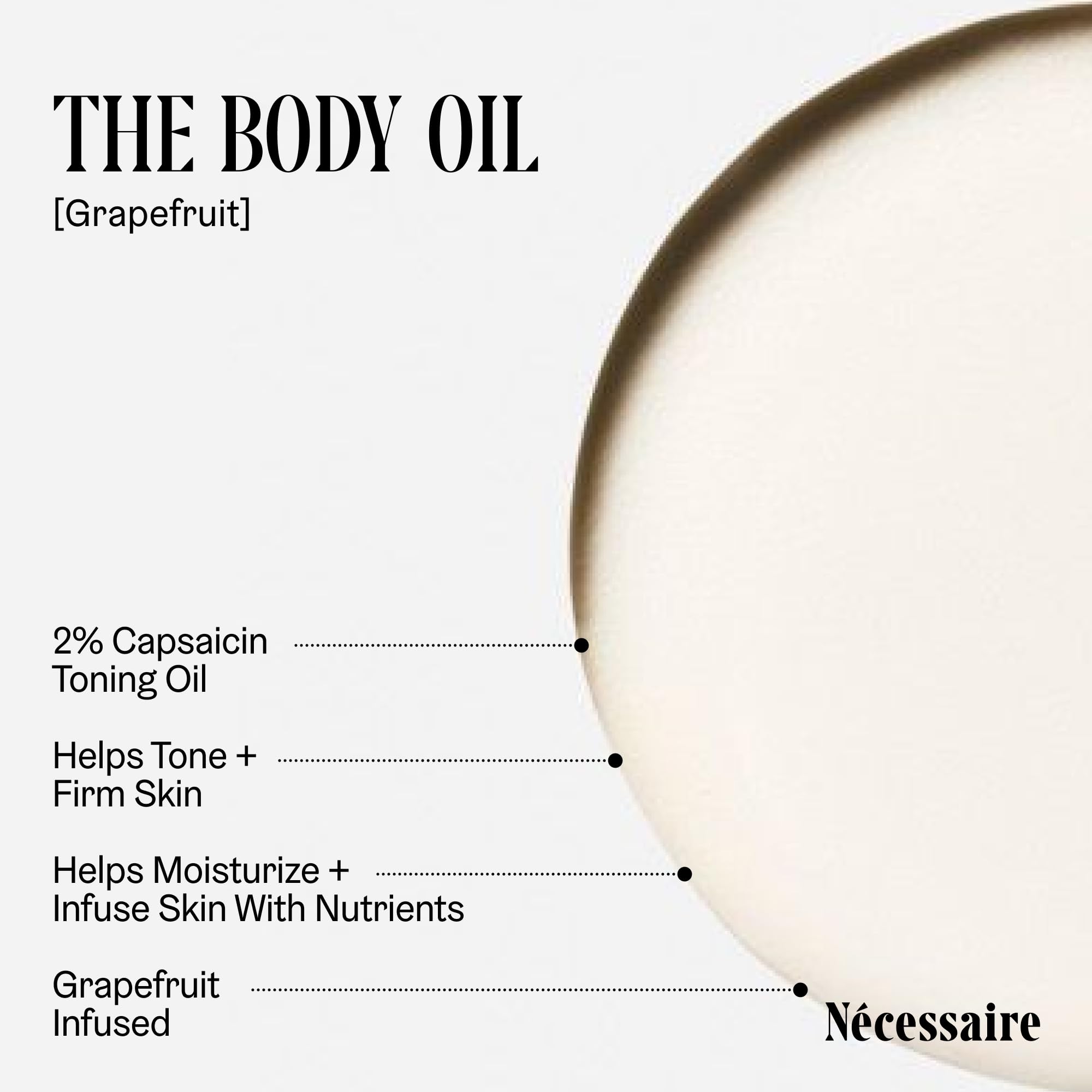 Nécessaire product with plant oils and vitamins display emphasizing nutrient benefit